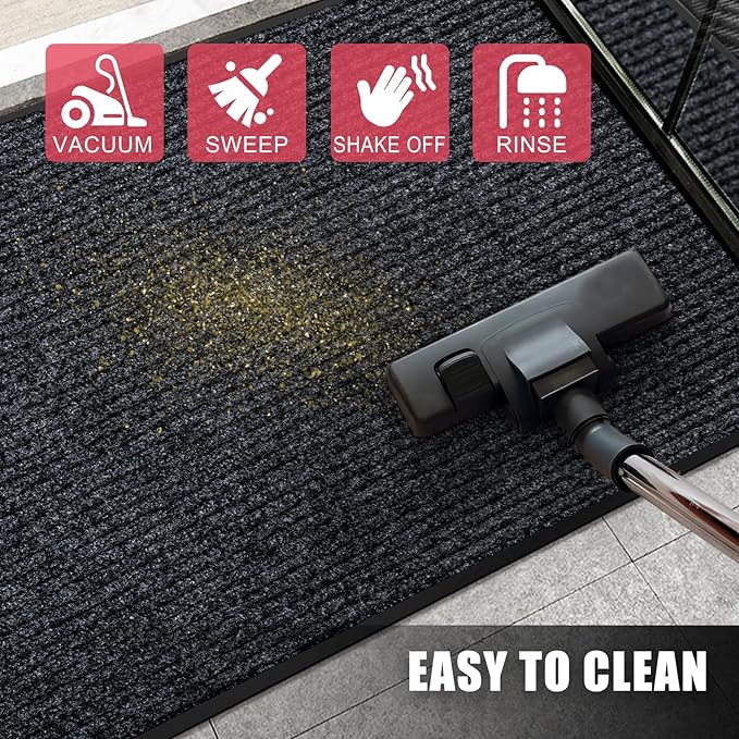 Kuyal Front Door Mat, 2'x3' Indoor Outdoor Entrance Mat, Commercial Floor Rug Inside Outside Entrance, Heavy Duty Durable Welcome Rug, Rubber Backing Non Slip Outdoor Mats for Entryway, Black