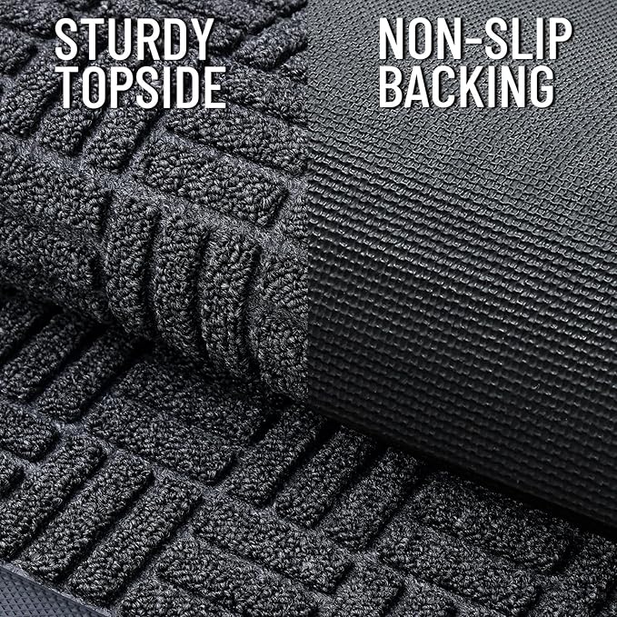 OLANLY Front Door Mat Outside Entrance 33x21, Absorbent, Heavy Duty Sturdy Natural Rubber Doormat Indoor Outdoor, Non-Slip, Stain and Fade Resistant, Low Profile Floor Mat for Entryway, Black Gray