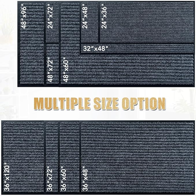 Front Door Mat,2'x4'Indoor Outdoor Door Mat,Heavy Duty Durable Welcome,Commercial Floor Mats Inside Outside Entrance, Waterproof All-Season, All-Weather Non Slip Backing Doormat for Entryway,Black