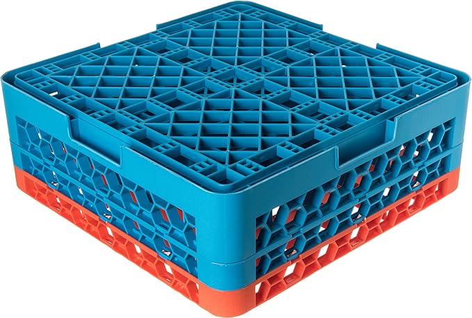 CFS RG36-2C412 OptiClean 36 Compartment Glass Rack with 2 Extenders, 7.12", Polypropylene, Orange/CFS Blue