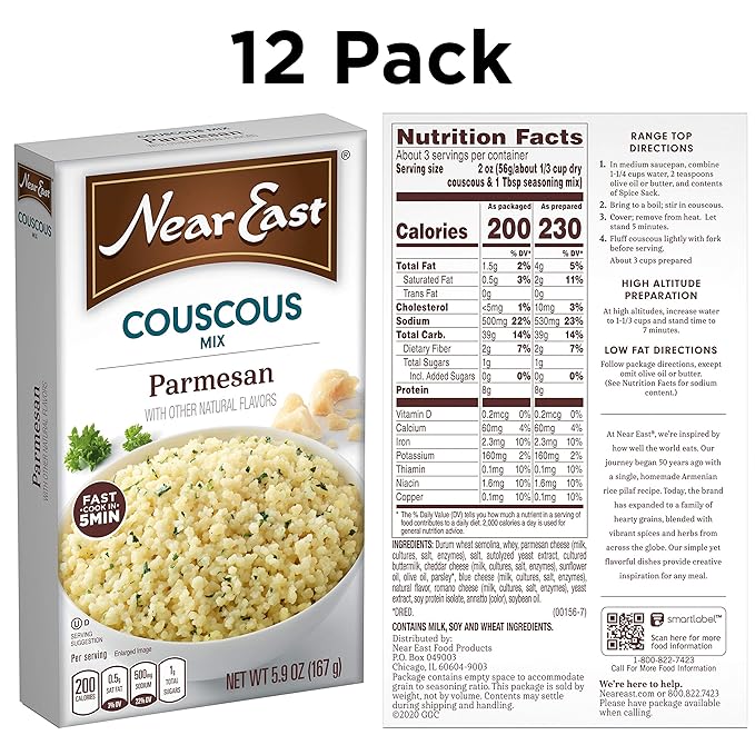 Near East Couscous Mix, Parmesan Cheese, 5.9oz Boxes (12 Pack)