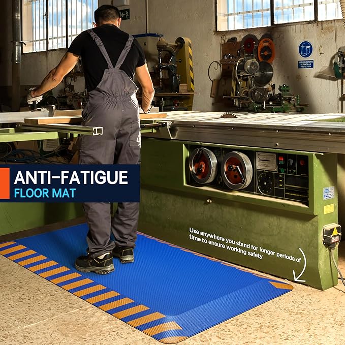 FEATOL Anti Fatigue Mat Industrial, Ergonomic Standing Floor Mat for Work for Stand -Safety Support for Leg & Back Pain(Blue with Yellow Border, 20" x 39", 1PC)