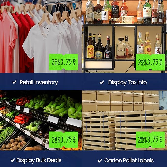 Perco 1 Line Fluorescent Green Labels - 32 Rolls, 4 Sleeves, 32,000 Blank Price and Date Gun Labels for Perco Lite, X, Plus and Pro 1 Line Price and Date Guns - Made in USA