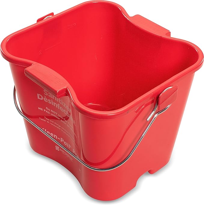 San Jamar Kleen-Pail Pro Sanitizer Pail Cleaning Bucket with Bail Handle for Cleaning, Kitchens, Restaurants, And Janitorial Use, Plastic, 3 Quarts, Red