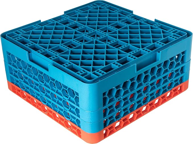 CFS RG49-3C412 OptiClean 49 Compartment Glass Rack with 3 Extenders, 8.72", Polypropylene, Orange/CFS Blue