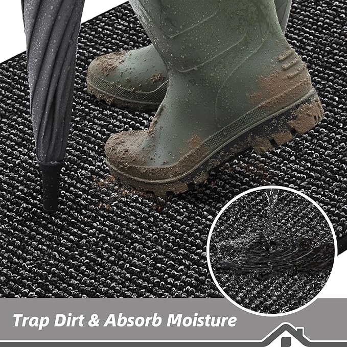 BEQHAUSE Dirt Trapper Door Mat 24" x 36", Non-Slip Washable Doormats Entrance Mat, Dirt Resistant and Absorbent Welcome Mat, Low Profile Floor Mats for Front Back Door and Entryway, Black