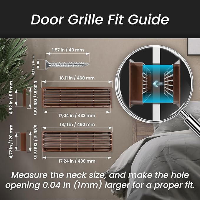 Repa Market 18" x 5" Inch (Outer Size) Pack of 2 Brown Plastic Louvered Door Vents for Interior Doors – 2 Sided Two Way Door Air Return and Intake Cover – Door Air Vent Grille Rectangular Door Vent
