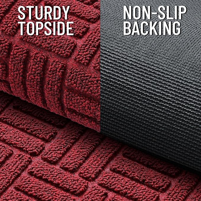 OLANLY Front Door Mat Outside Entrance 47x17, Absorbent, Heavy Duty Sturdy Natural Rubber Doormat Indoor Outdoor, Non-Slip, Stain and Fade Resistant, Low Profile Floor Mat for Entryway, Black Red