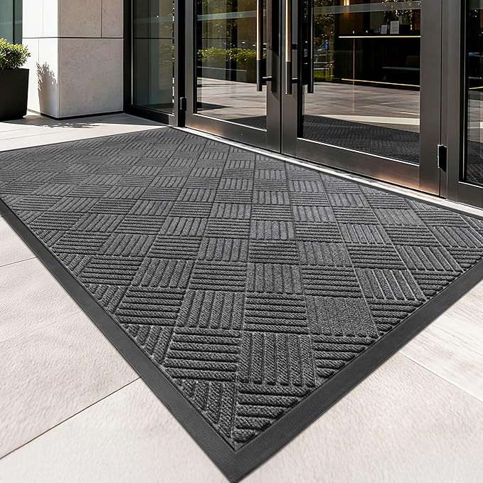 Front Door Mat, Heavy Duty Indoor Outdoor Doormat, 72" x 48" Low Profile Outdoor Mats for Home Entrance, Stain and Fade Resistant Welcome Mat Ideal for High Traffic Area, Diamond Grey