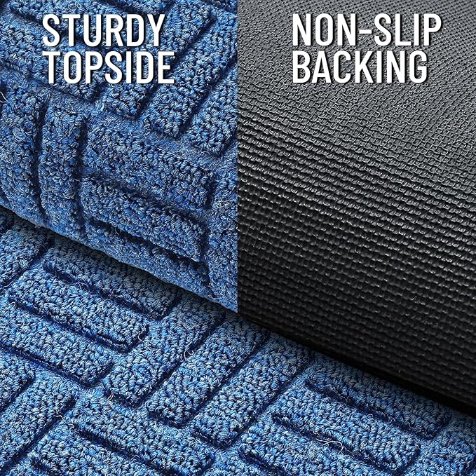 OLANLY Front Door Mat Outside Entrance 59x23, Absorbent, Heavy Duty Sturdy Natural Rubber Doormat Indoor Outdoor, Non-Slip, Stain and Fade Resistant, Low Profile Floor Mat for Entryway, Ocean Blue