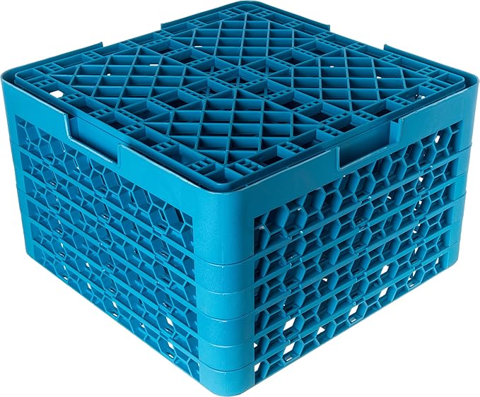 CFS RG25-514 OptiClean 25 Compartment Glass Rack with 5 Extenders, 11.9", Blue, Polypropylene, Blue