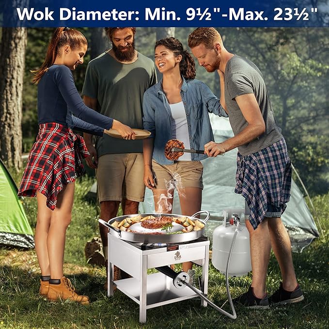 ARC Stainless Steel Single Burner Propane Stove, 200,000BTU High-Pressure Heavy-Duty Propane Burner Cooker, Burners for Outdoor Cooking For Turkey Fry, Seafood Boil (16.5"x16.5" Cooking Surface)