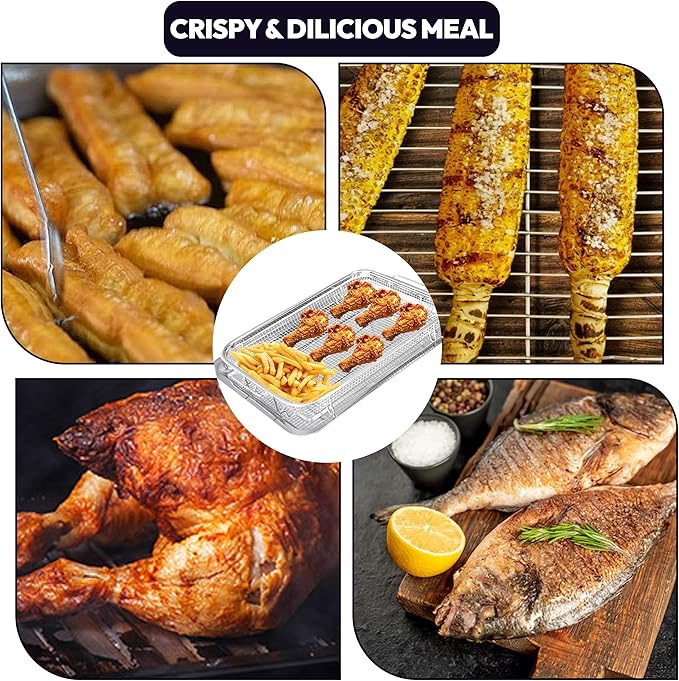 18.7" X 12.8" Extra Large Air Fryer Basket for Oven, OvenCrisp Oven Air Fryer Basket and Tray Set With 30PCS Parchment Papers, Stainless Steel Air Fryer Pan and Crisper Tray for Frying Baking