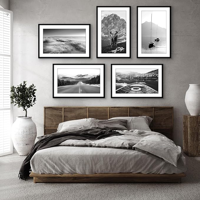 Americanflat 18x28 Picture Frame with Polished Plexiglass - Set of 5 - Use as 14x24 Frame with Mat or Display 18x28 Photo Without Mat - Galleria Collection - Picture Frames for Wall Display - Black