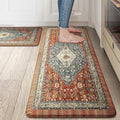 Collive Boho Kitchen Mats 2PCS, Cushioned Kitchen Mat for Floor Anti Fatigue Waterproof Kitchens Rugs Set of 2, Non Skid Comfort Standing Rug for Office, Sink, Laundry, 17"x30"+17"x47"