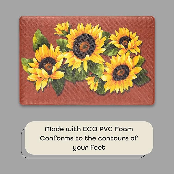 Anti-Fatigue Floor Comfort Mat - 18 x 30 Inch (Black Eyed Susan) - Waterproof Non-Slip Rug - Easy to Clean Cushioned Mat for Kitchen, Bathroom, Standing Desk & Office - Achim Home Decor (Pack of 2)