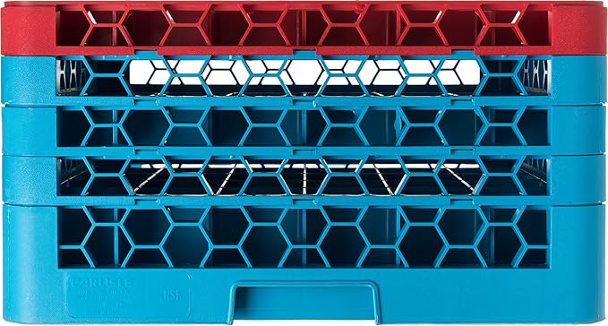 CFS RG36-4C410 OptiClean 36 Compartment Glass Rack with 4 Extenders, 10.3", Polypropylene, Red/CFS Blue