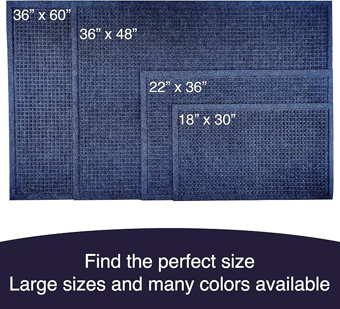 Ecomills Rubber Doormat, Extra Large, 36" x 60", Blue, XL, Absorbent Indoor Outdoor, Stain Resistant, Rubber Non Slip Backing, Heavy Duty, Durable