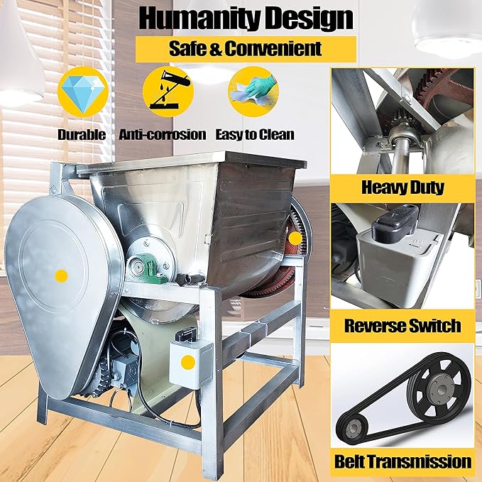 TECHTONGDA 110V Commercial Dough Mixer Machine 25KG Kneading Capacity Flour Mixer 2200W Pizza Dough Mixer with 304 Stainless Steel Bucket and Twisted Mixer for Professional Kitchen Equipment