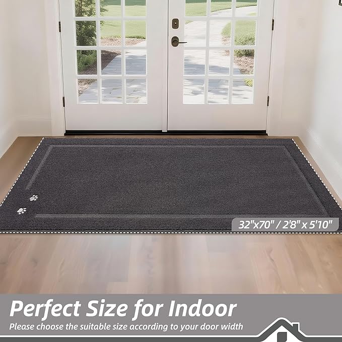 BEQHAUSE Dog Door Mat for Muddy Paws 32"x70" Dirt Trapper Absorbent Doormat Non Slip Entryway Rugs Washable Stain Resistant Welcome Floor Mat Soft Low-Profile for Front Back Door, Dark Grey