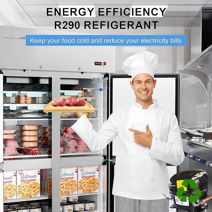 48"W Commercial Freezer 4 Door Stainless Steel Reach-in Solid Door Upright Fan Cooling 36 Cu.ft 2 Section Freezer -8-1°F for Restaurant, Bar, Shop