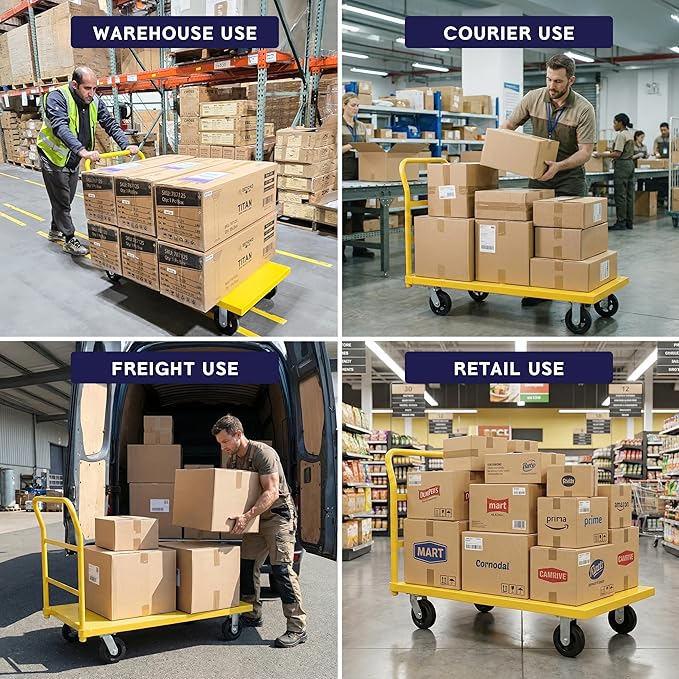 5Seconds Platform Cart Industrial Dolly 2400LB Heavy Duty 48” X 24” Platform Hand Push Truck Commercial Cart Flatbed, Moving Cart 6” Swivel Wheels Flatbed cart