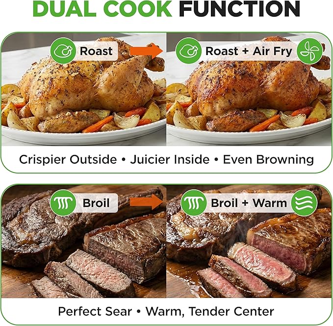 NutriChef 32 Quart Air Fryer & Oven | Digital Airfryer with 20 Presets, Dual Cook, Rotisserie, Bake & More | Multi-Function Convection Countertop Oven | Large Capacity | 18" x 17" x 14 | Black