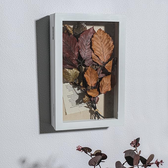 Freezing point Shadow Box Frame 8x12.5 Shadow Boxes Display Case with Linen Back Memorabilia Awards Medals Bouquet Photos Picture Badge Wedding Memory Box for Keepsakes White Small Pin Board White