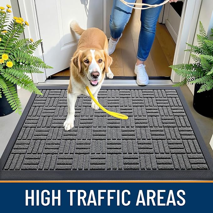 OLANLY Front Door Mat Outside Entrance 71x47, Absorbent, Heavy Duty Sturdy Natural Rubber Doormat Indoor Outdoor, Stain and Fade Resistant, Non-Slip Backing Low Profile Floor Mat for Entryway, Grey