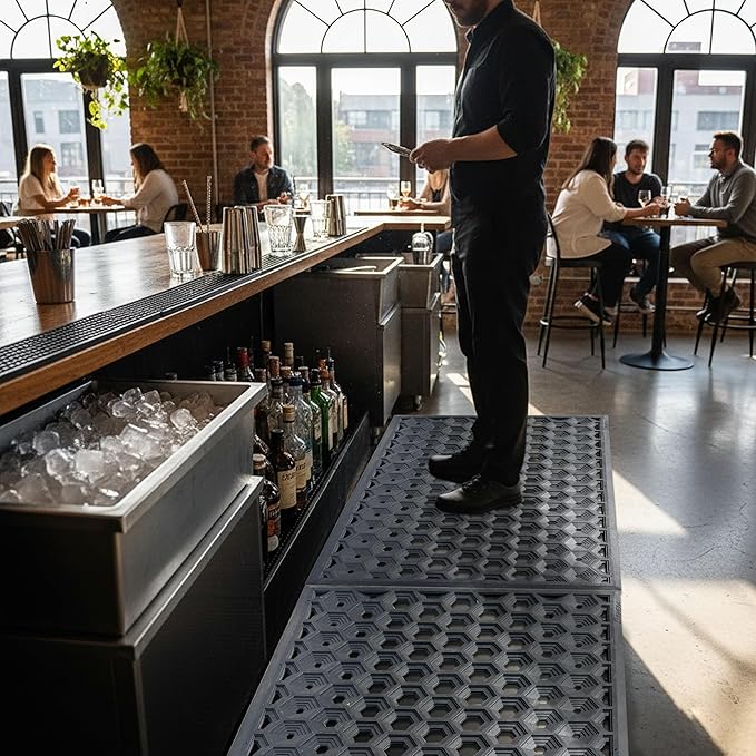 Subhera Heavy-Duty Commercial Rubber Mat, Non-Slip Drainage Mat for Restaurant Kitchens, Bars & Entrances, Anti-Fatigue, All-Weather Floor Safety Mat (1 Pack - 36 x 60 Inches)