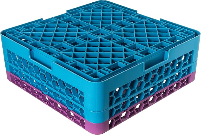 CFS RG36-2C414 OptiClean 36 Compartment Glass Rack with 2 Extenders, 7.12", Polypropylene, Lavender/CFS Blue