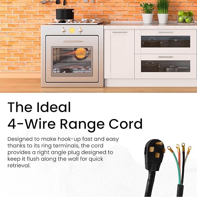 GoGreen Power (GG-27204) 4' 4-Wire Range Cord, 50 Amp, 4 Ft.