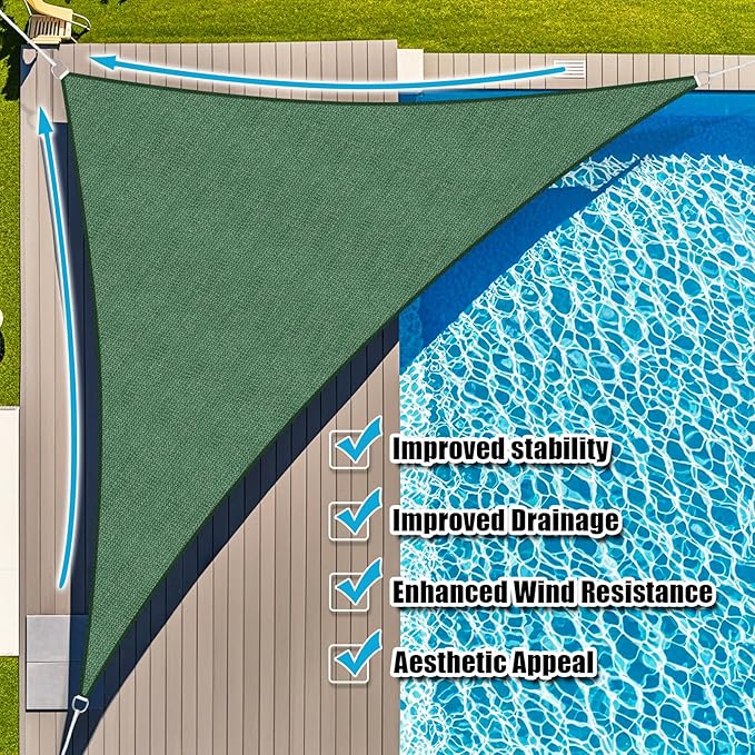 Amagenix Sun Shade Sail 7X8X10.6 Curved Edge Outdoor Shade Canopy Dark Green Breathable 95% UV Block Shade Cloth for Patio Garden Backyard (We Make Custom Size)