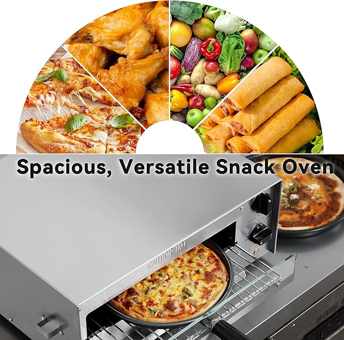 CROSSON Countertop Electric Frozen Pizza Oven For Indoors with 30-minitue Timer,Glass Door and Interior Light,Commercial Pizza Maker for Restaurant and Home Use,120V/1550W (13 Inch)