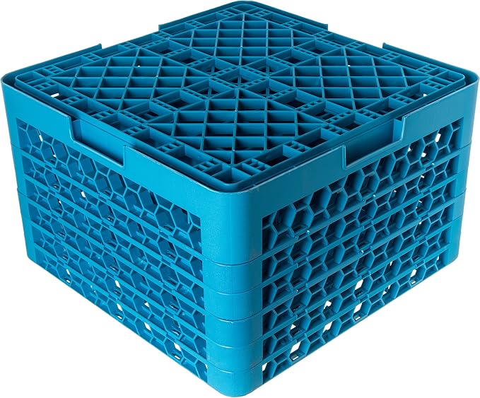 CFS RG36-514 OptiClean 36 Compartment Glass Rack with 5 Extenders, Blue, Polypropylene, Blue