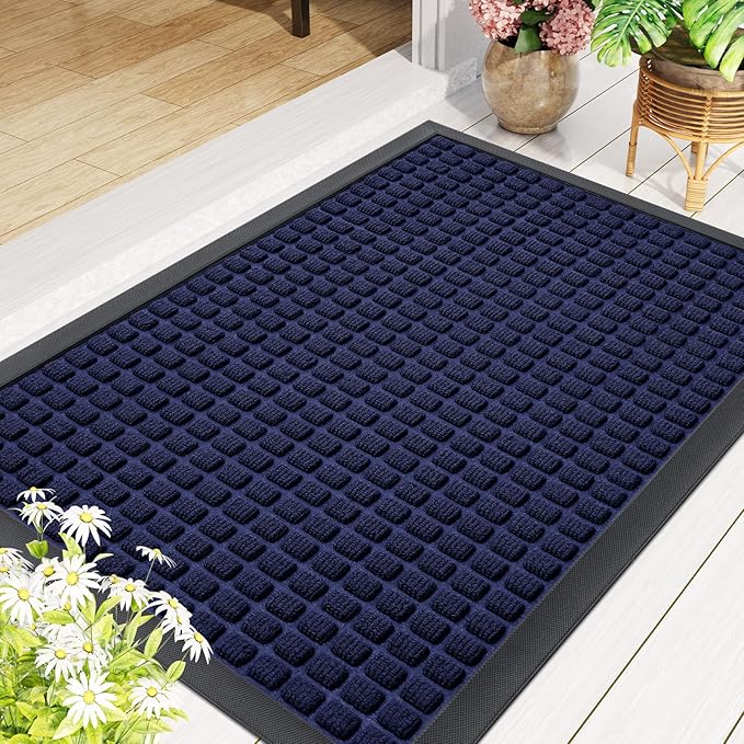 Smiry Front Door Mat Outside Entrance, Heavy Duty Natural Rubber Doormat, Non Slip, Trap Dirt and Moisture, Easy Clean, Low Profile Welcome Floor Mats for Indoor Outdoor Entry, 71x23 Inch, Navy Blue