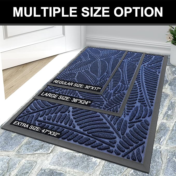 Colorxy Waterproof Doormat, Sturdy Natural Rubber Front Indoor Mat, Non Slip Low Profile Indoor Outdoor Door Mats, Stain and Fade Resistant Floor Mat, Easy Clean Patio Entrance Mat, 30''x17'', Navy