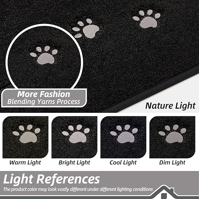 BEQHAUSE Dog Door Mat for Muddy Paws 32"x70" Dirt Trapper Absorbent Doormat Non Slip Entryway Rugs Washable Stain Resistant Welcome Floor Mat Soft Low-Profile for Front Back Door, Black