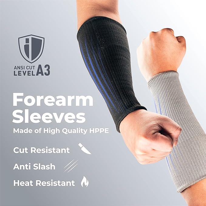 OriStout 4 Pairs Forearm Sleeves, Arm Protectors for Thin Skin and Bruising, Level 3 Cut Resistant Sleeves, Arm Protection for Gardening, Yard Working, Pet Grooming, Black and Grey