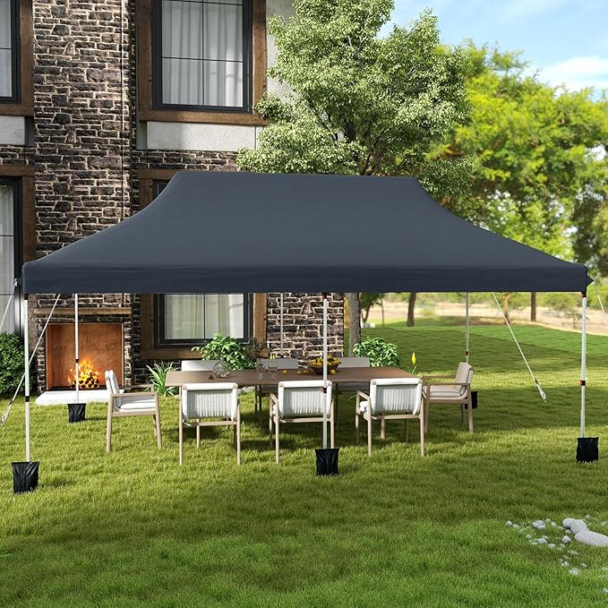 Tangkula 10x20 Ft Pop Up Canopy, Instant Setup Tent with 6 Sandbags, 12 Stakes & 6 Ropes, UPF 50+ Portable Outdoor Canopy Tent with Carrying Bag for Camp, Beach, Patio (Black)