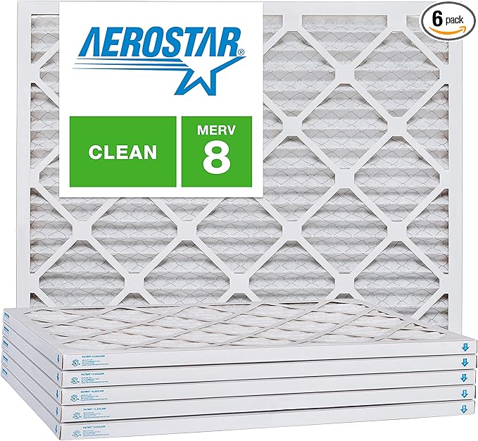 Aerostar 8x16x1 MERV 8, Pleated Air Filter, 8x16x1, Box of 6, Made in the USA