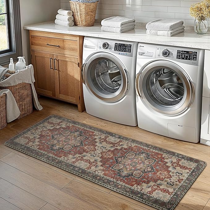 GENIMO Kitchen Mats for Floor 2PCs, Washable Anti Fatigue Mat for Cushioned, 17.3"x47"+17.3"x30", Waterproof Kitchen Rugs, Non Slip Comfort Standing Mat Rug for Home, Sink, Laundry, Bordeaux