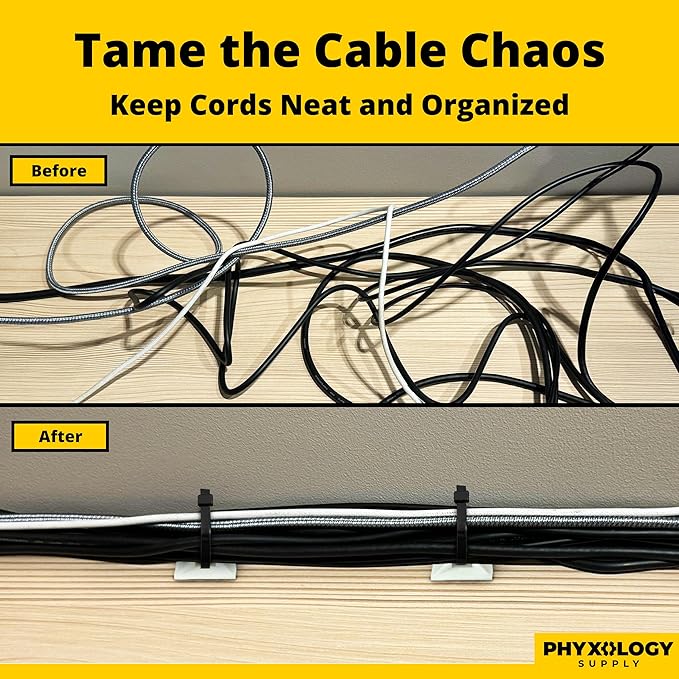 Large, Premium Zip Tie Adhesive-Backed Mounts 100 Pk by Phyxology Supply. Pro-Grade, UV White Cable Tie Bases: 1.1 in x 1.1 in. Screw-Hole Anchor Point Gives High-Strength Durability for Long-Term Use