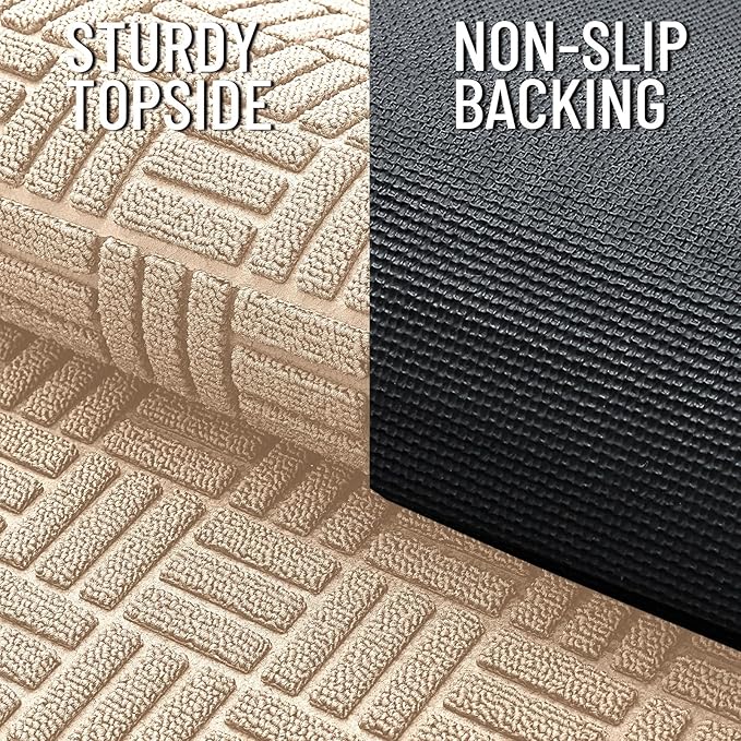 OLANLY Front Door Mat Outside Entrance 47x23, Absorbent, Heavy Duty Sturdy Natural Rubber Doormat Indoor Outdoor, Non-Slip, Stain and Fade Resistant, Low Profile Floor Mat for Entryway, Latte White