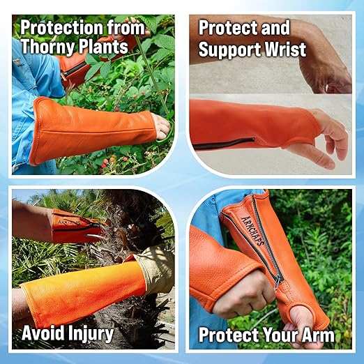 Arm Chaps Extended Elbow Leather Arm Guard - Arm Sleeve Protectors for Thin Skin and Bruising, Scratches & Cuts - Protective Arm Sleeve for Any Age- Left & Right Form-Fitting - Orange(1Pair/Small).
