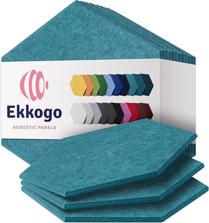 Acoustic Panels 12-Pack - 14"X12.1"X0.4" Soundproof Wall Panels - High Density Sound Dampening - Light Turquoise Hexagon