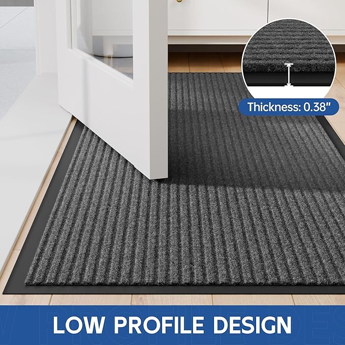 Front Door Mat, 2' x 4' Heavy Duty Indoor Outdoor Door Mat for Entryway, Commercial Door Mats Entrance, Low Profile Welcome Mats Non-Slip, Durable Rubber Backing Entry Mat for Patio, Home