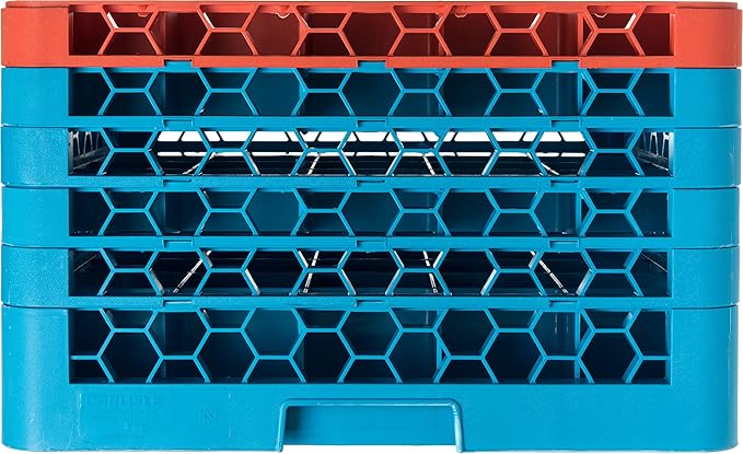 CFS RG25-5C412 OptiClean 25 Compartment Glass Rack with 5 Extenders, 11.9", Polypropylene, Orange/CFS Blue