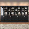 Vyre 71" Tall Farmhouse Kitchen Pantry, Set of 4 Large Storage Cabinets with Glass Doors, Adjustable Shelves, Wood Versatile Hutch Cabinet for Living Room, Dining Room, Black