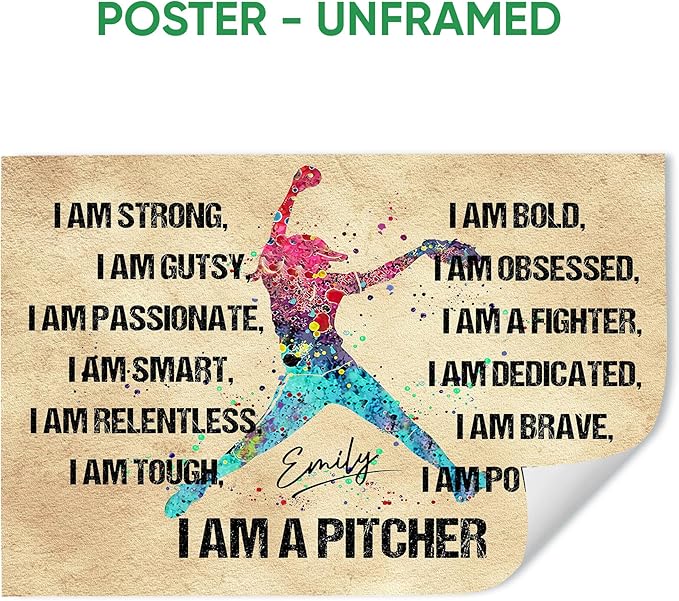 Custom Softball I Am A Pitcher Gift For Softball Lover Player Personalized Name Poster & Framed Canvas, Wall Art Home Office Decoration Living Room Bedroom Aesthetic Decor